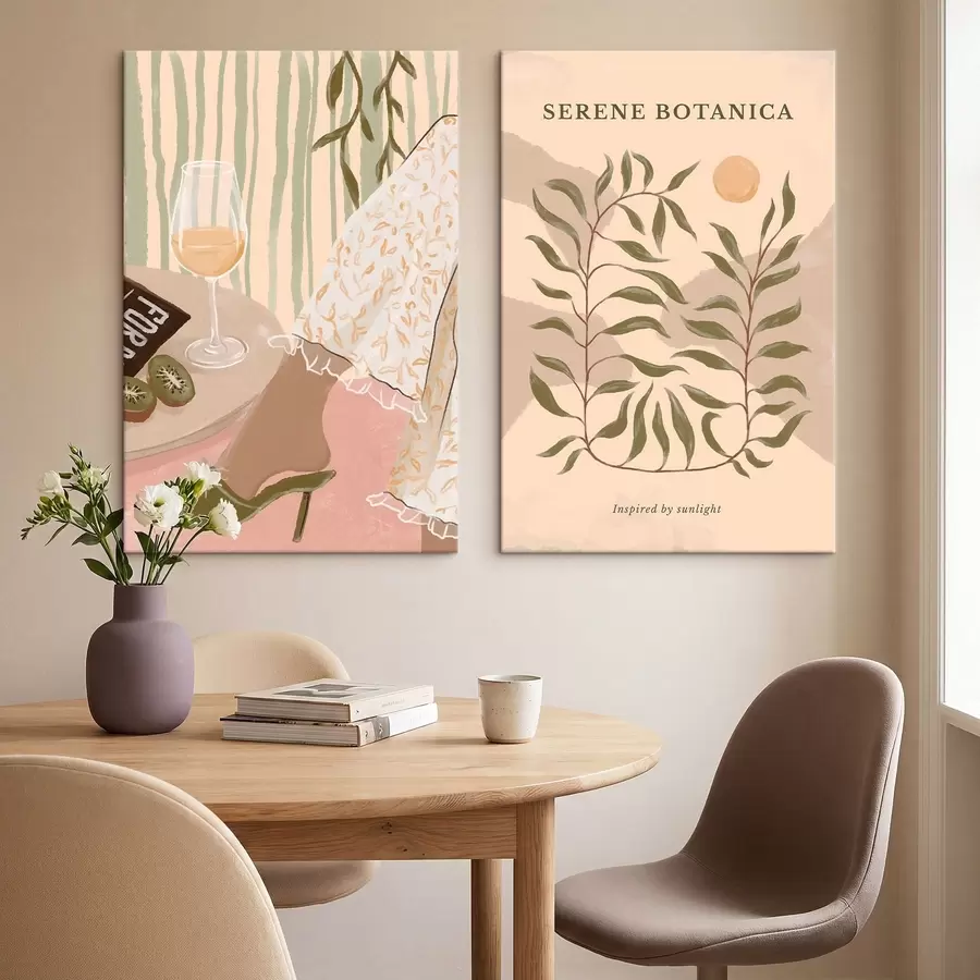 Wandbilder Weinglas und botanisches Poster in der Nähe m30106