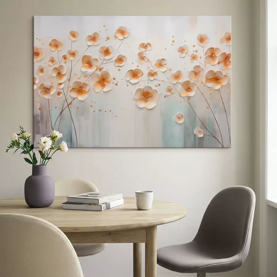 Wandbilder Helle Blumen mit orangefarbenen Akzenten s48087
