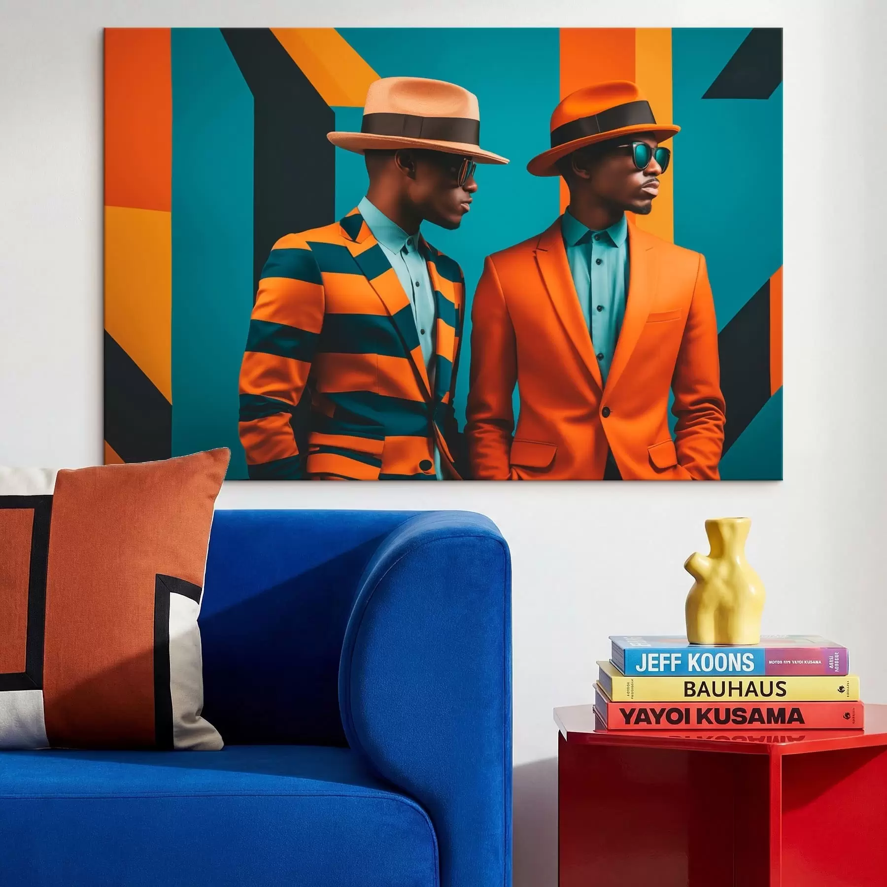 Wandbilder Zwei Männer in bunten Anzügen und Hüten s48091