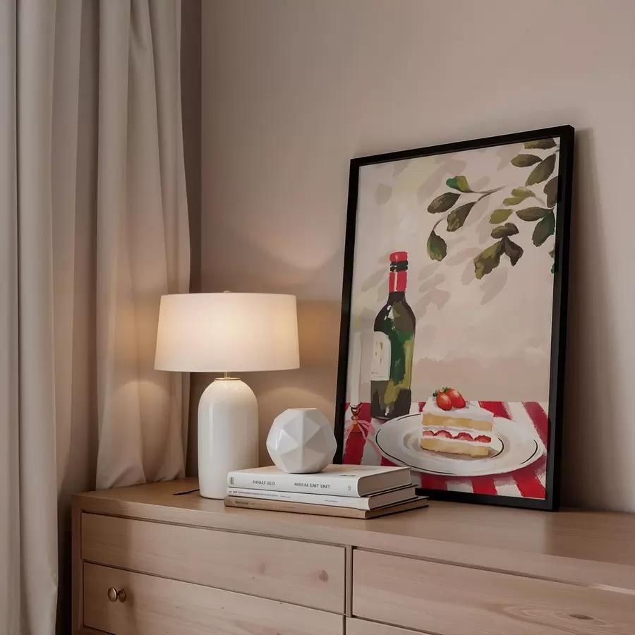 Fototapete Stillleben mit Wein, Kerze und Kuchen f48024