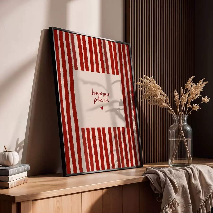 Fototapete Rote Streifen mit „Happy Place“-Text f48025