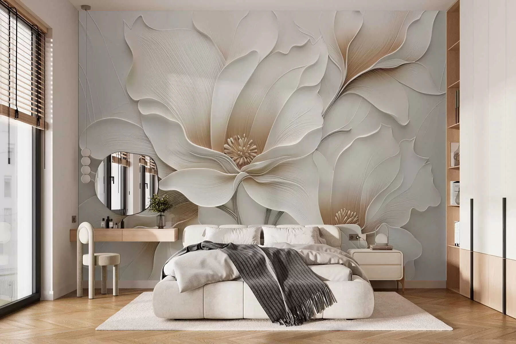Fototapete Geprägte beige Blumenrelief-Nahaufnahme w05269