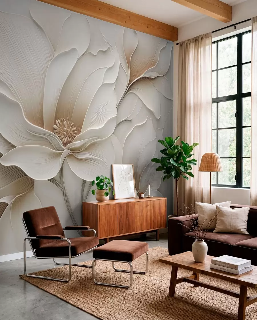Fototapete Geprägte beige Blumenrelief-Nahaufnahme w05269