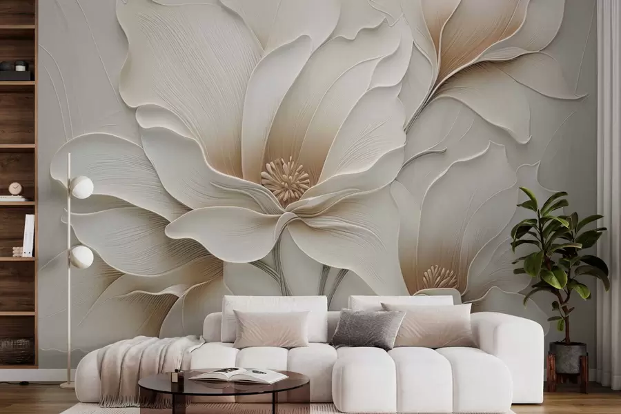 Fototapete Geprägte beige Blumenrelief-Nahaufnahme w05269