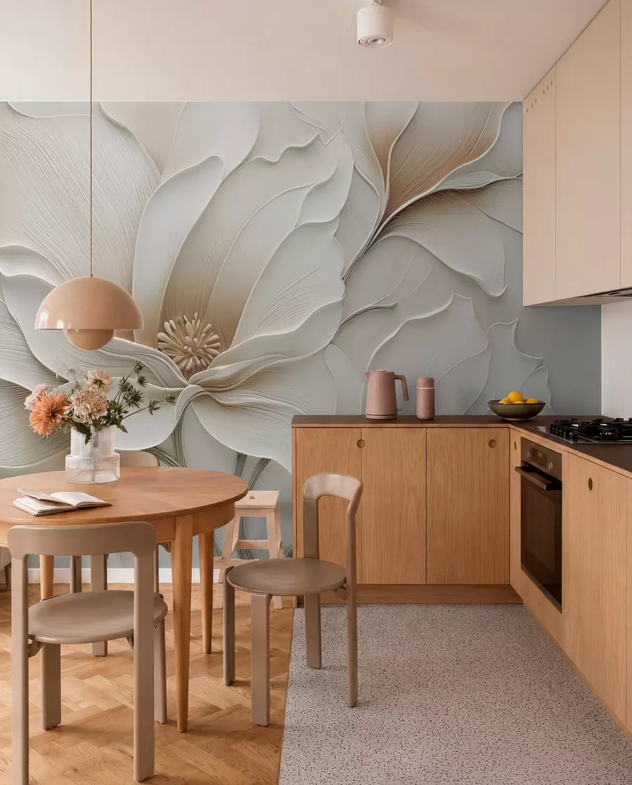 Fototapete Geprägte beige Blumenrelief-Nahaufnahme w05269