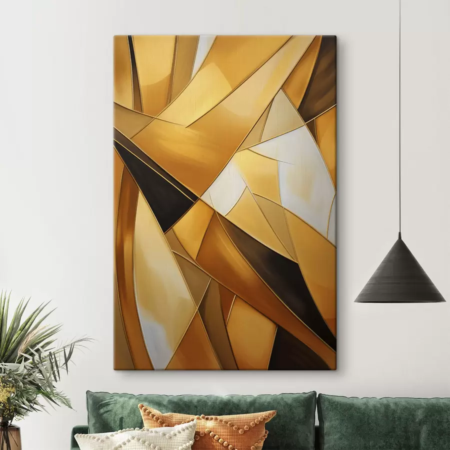 Wandbilder Abstrakte geometrische Formen in Orange-, Braun- und Weißtönen mit dünnen Konturen auf strukturiertem Hintergrund s47863