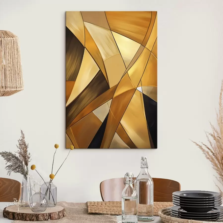 Wandbilder Abstrakte geometrische Formen in Orange-, Braun- und Weißtönen mit dünnen Konturen auf strukturiertem Hintergrund s47864