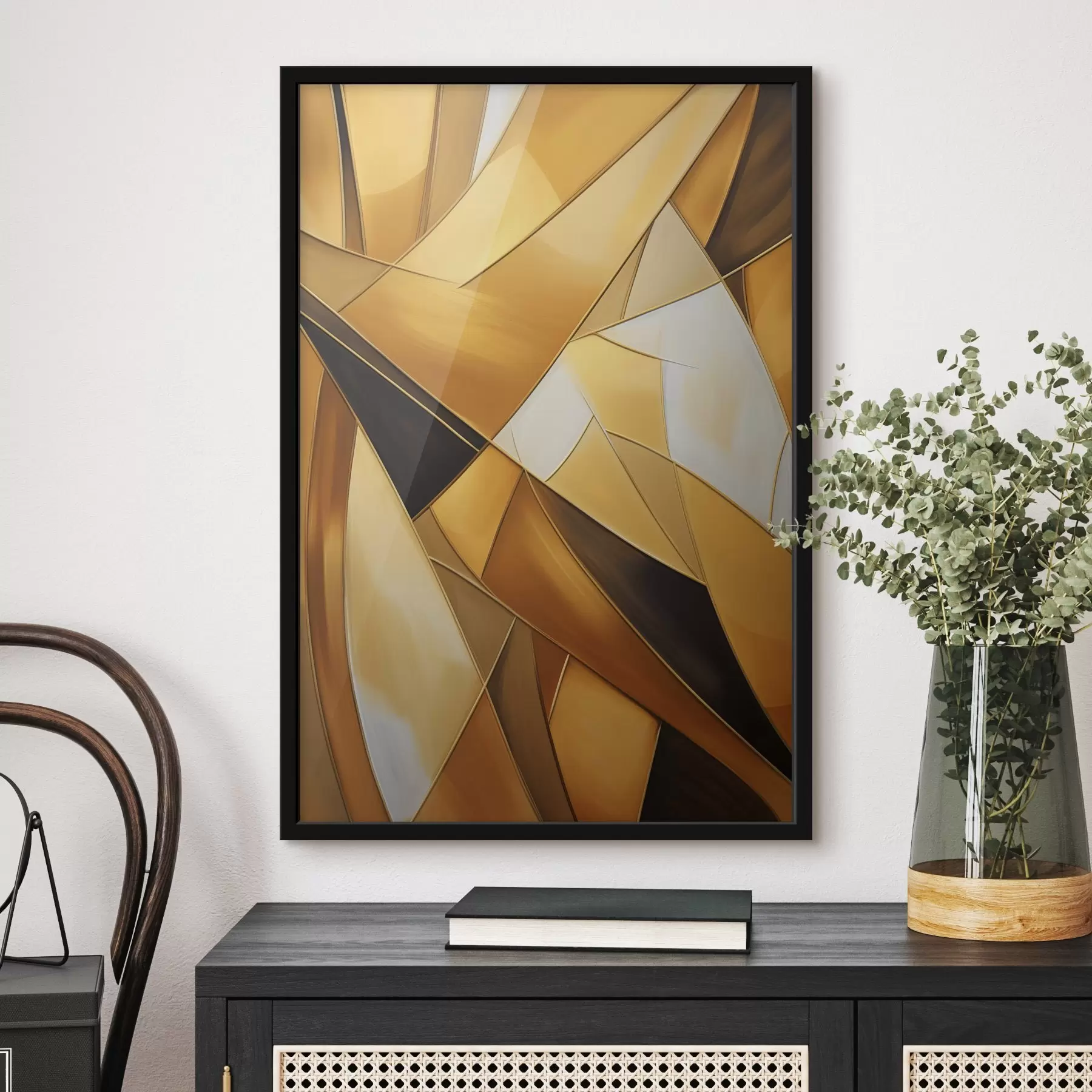 Wandbilder Abstrakte geometrische Formen in Orange-, Braun- und Weißtönen mit dünnen Konturen auf strukturiertem Hintergrund f47863