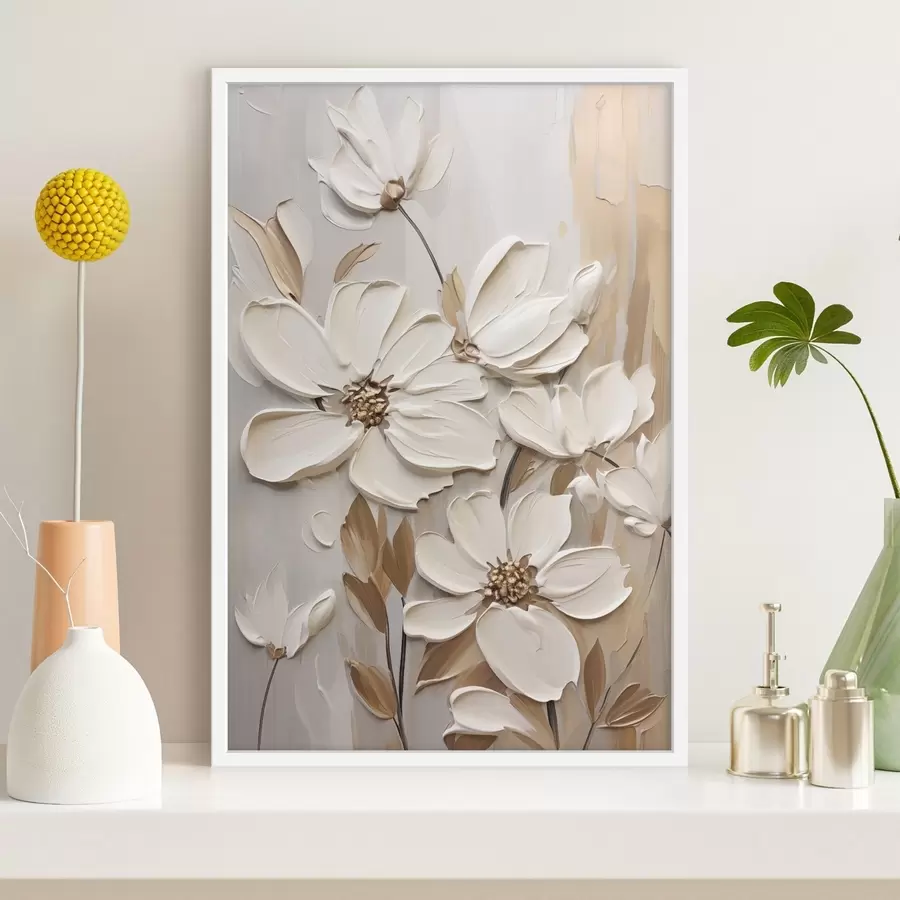 Fototapete Weiße Blüten im Relief f47873