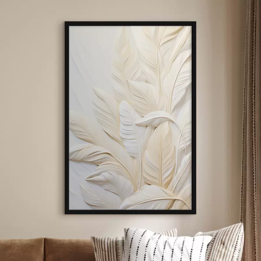 Fototapete Cremefarbene Federn, die sich überlappen, mit einem weichen, hellen Hintergrund f47883