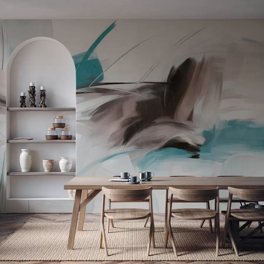 Fototapete Abstrakter Malstil mit braunen und blauen strukturierten Pinselstrichen w09755v1