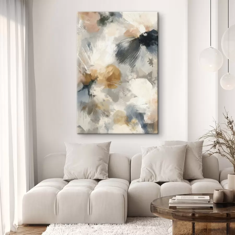 Wandbilder Künstlerische Komposition mit großen Blumen und linearen Grafiken s47971