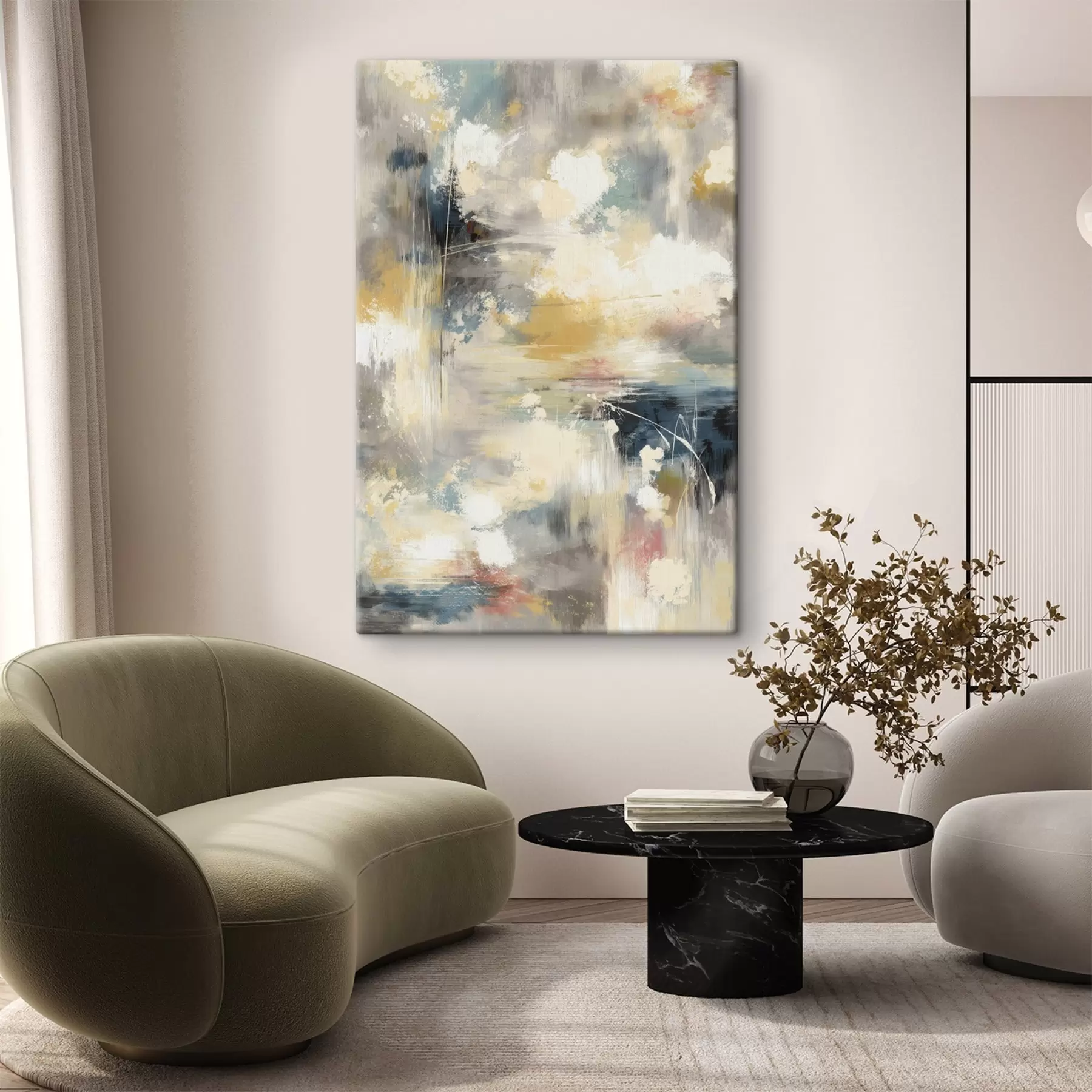 Wandbilder Abstrakte Kunstwerke in gedeckten Farbtönen im minimalistischen Stil s47972