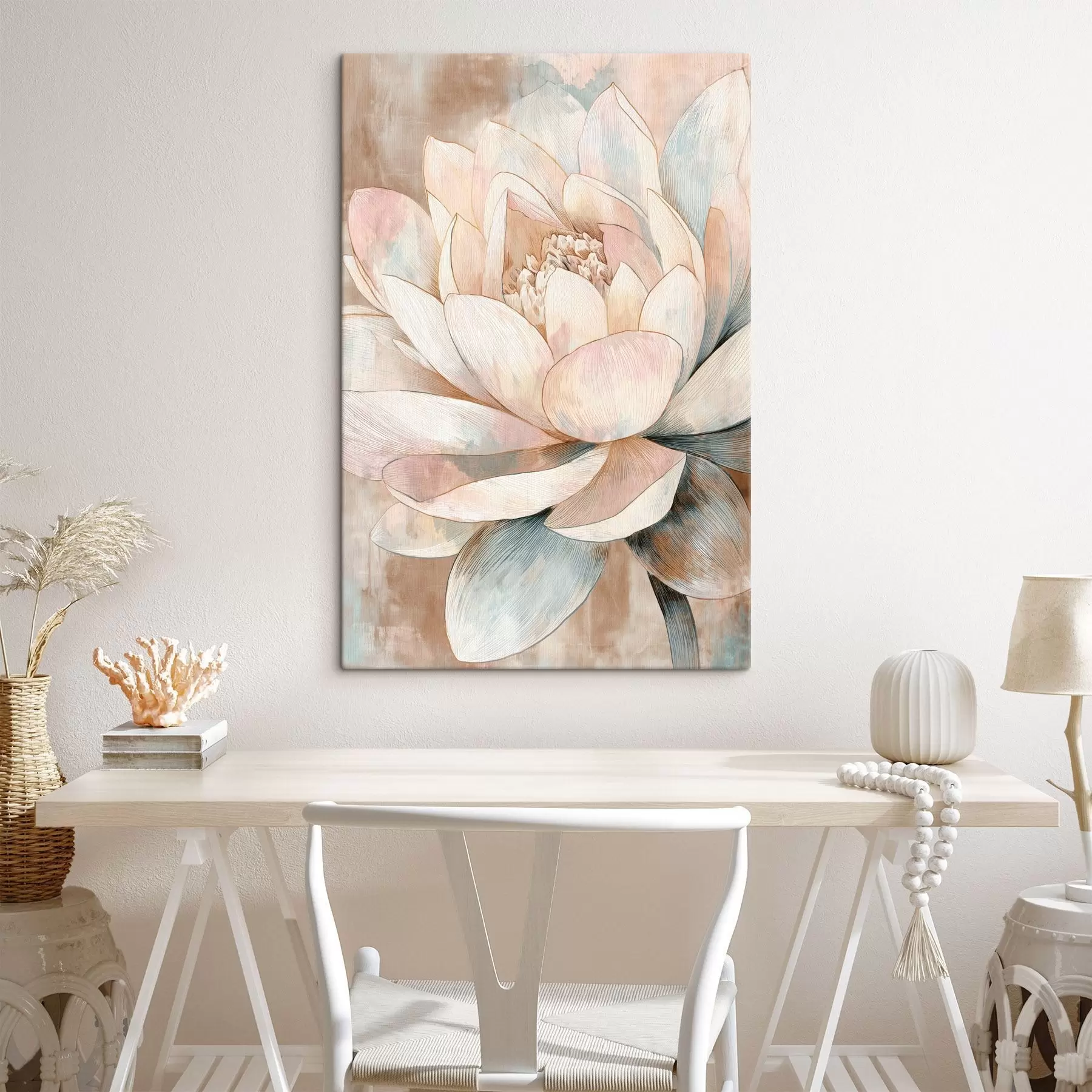 Wandbilder Große Lotusblume in Pastelltönen im minimalistischen Stil s47973