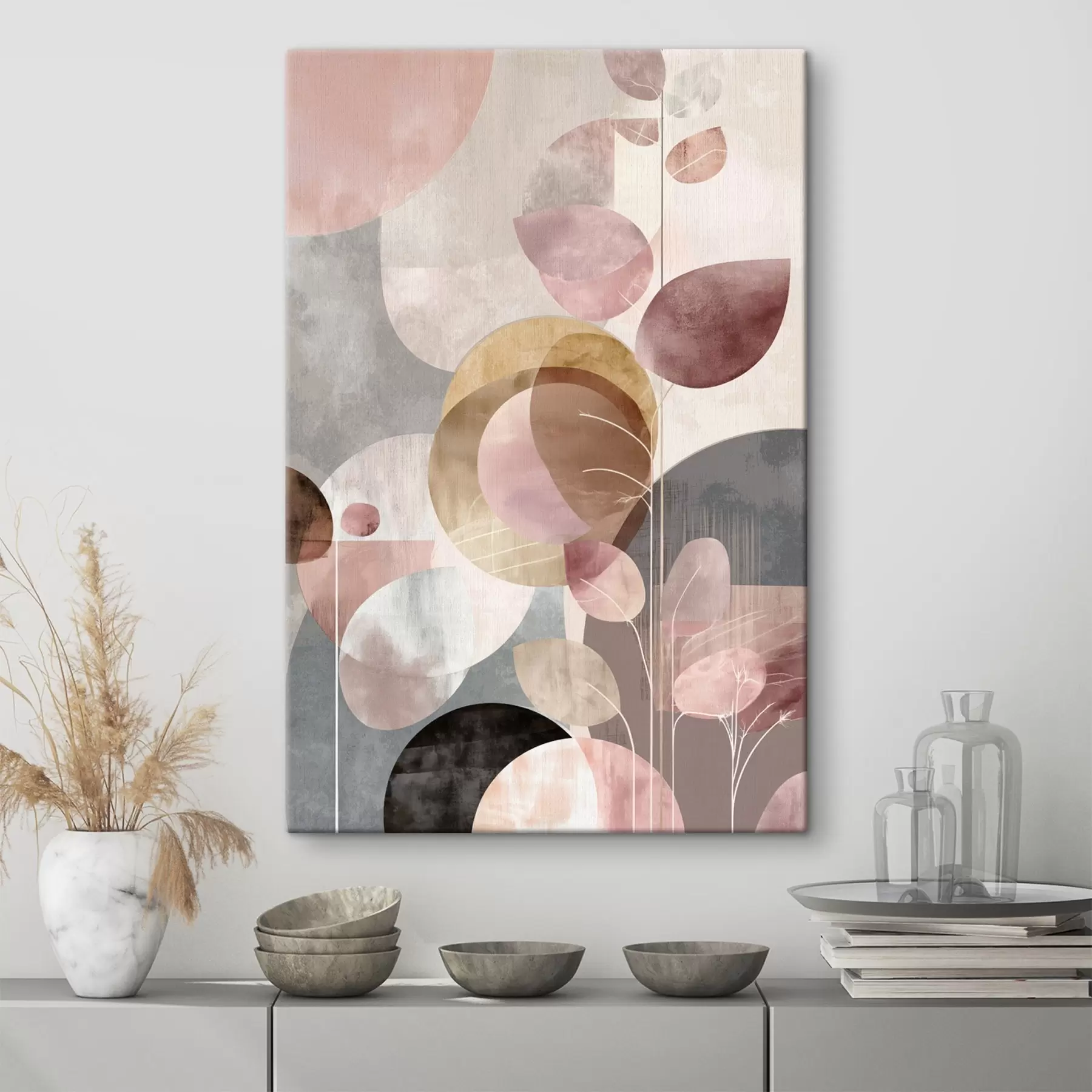 Wandbilder Blumenkunst in Beige-Rosa-Tönen im minimalistischen Stil s47976