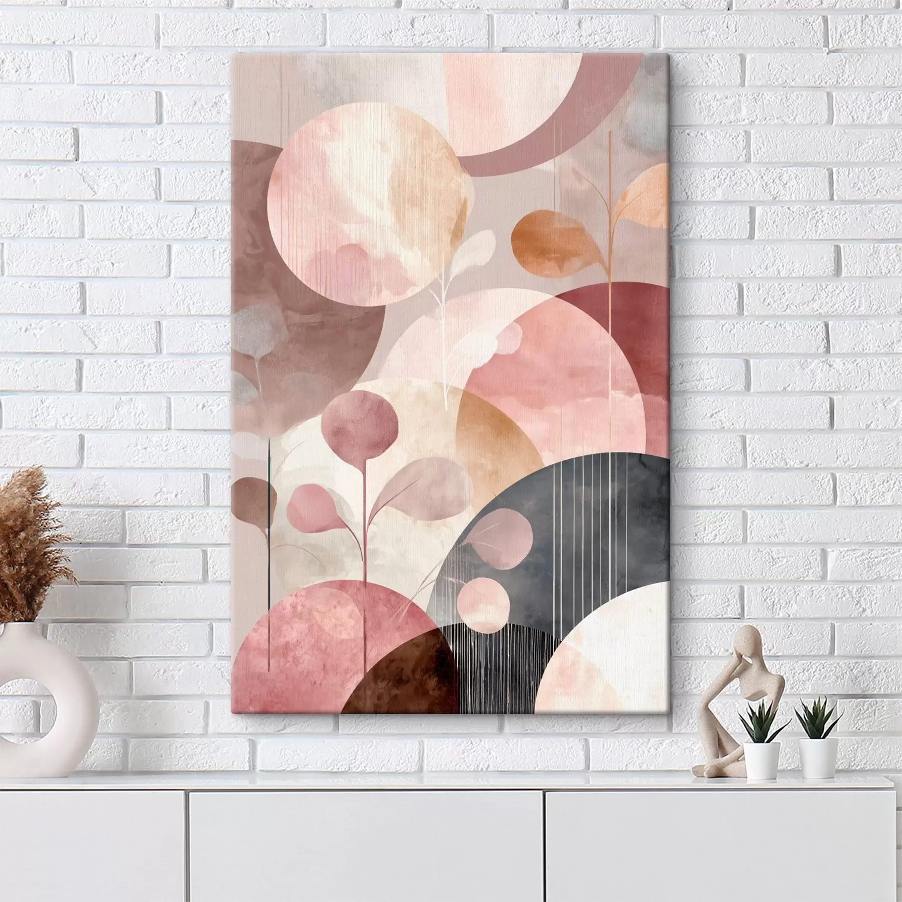 Wandbilder Komposition aus durchscheinenden Kreisen und stilisierten Zweigen s47978