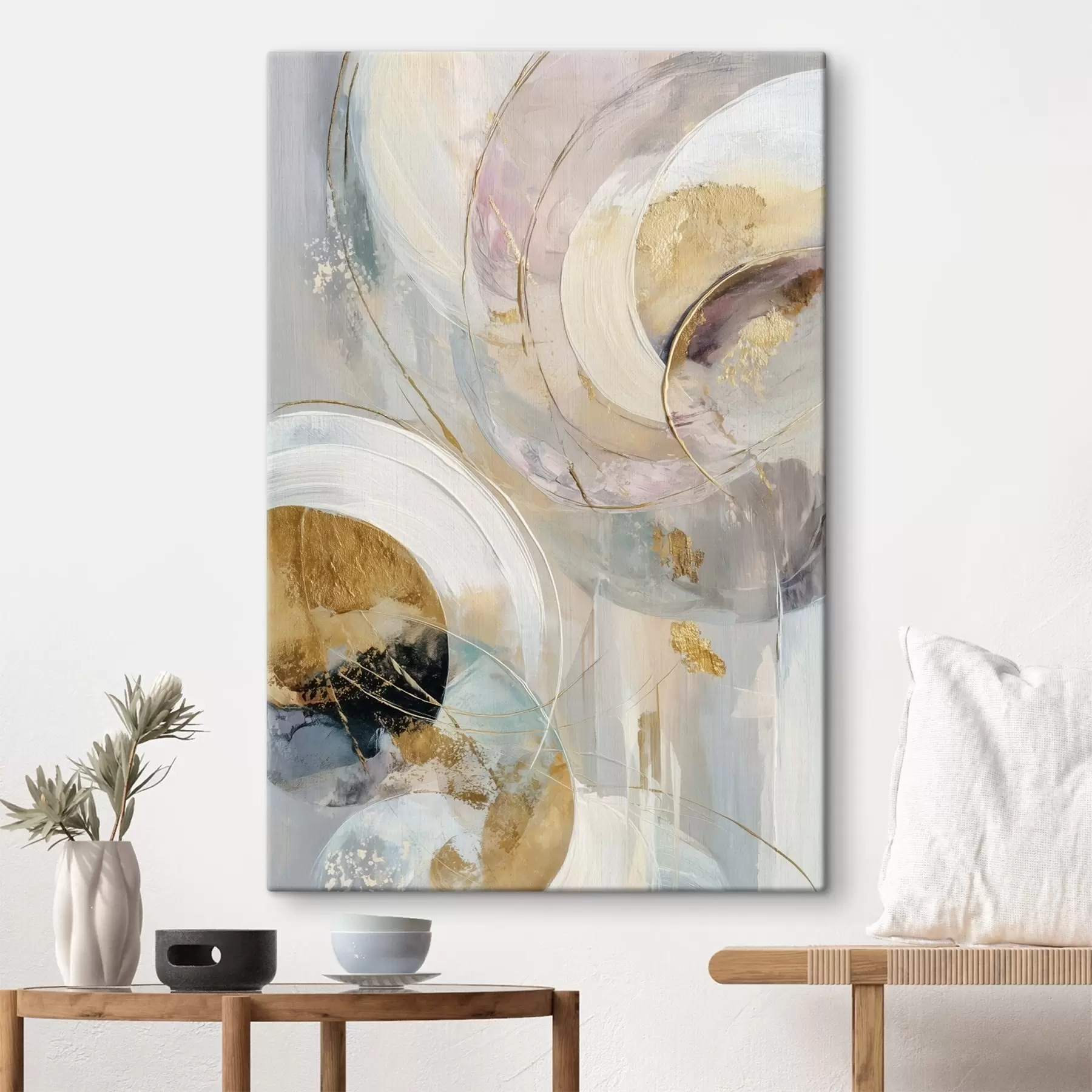 Wandbilder Komposition mit geschichteten kreisförmigen Elementen und Pinselstrichen s47983