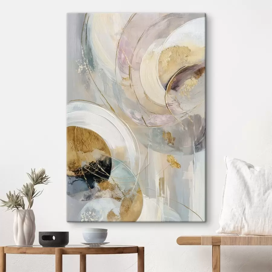 Wandbilder Komposition mit geschichteten kreisförmigen Elementen und Pinselstrichen s47983