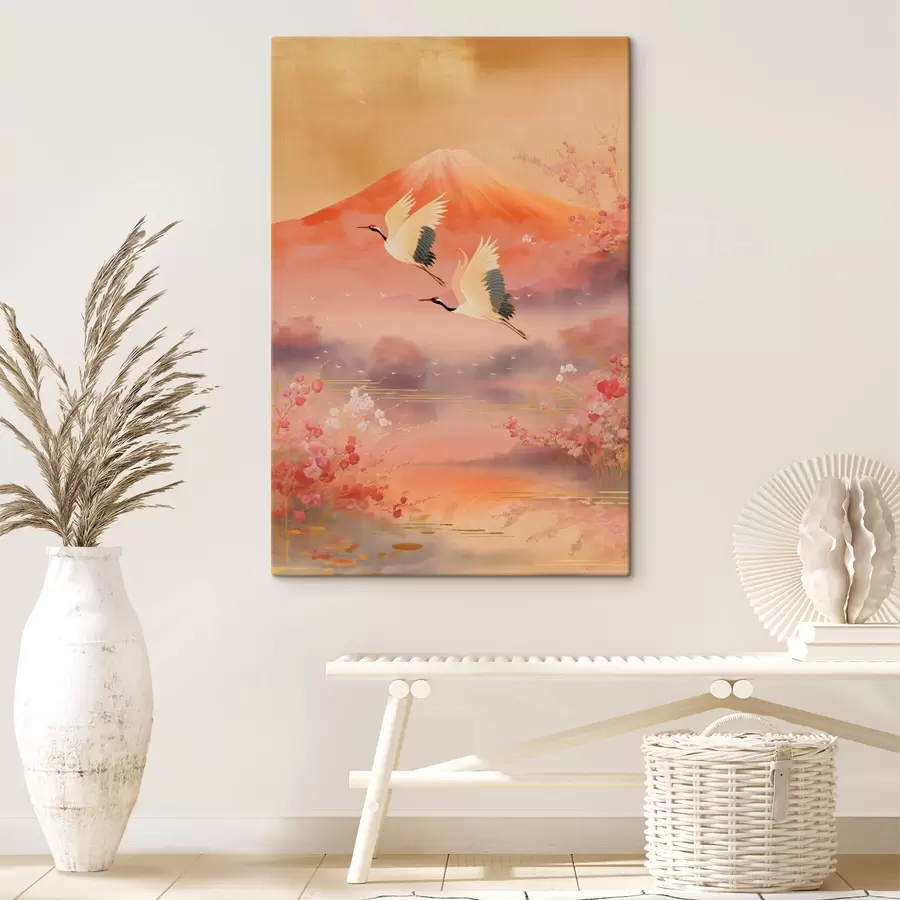 Wandbilder Traditionelles orientalisches Motiv mit Kirschblüten und Kranichen s47991