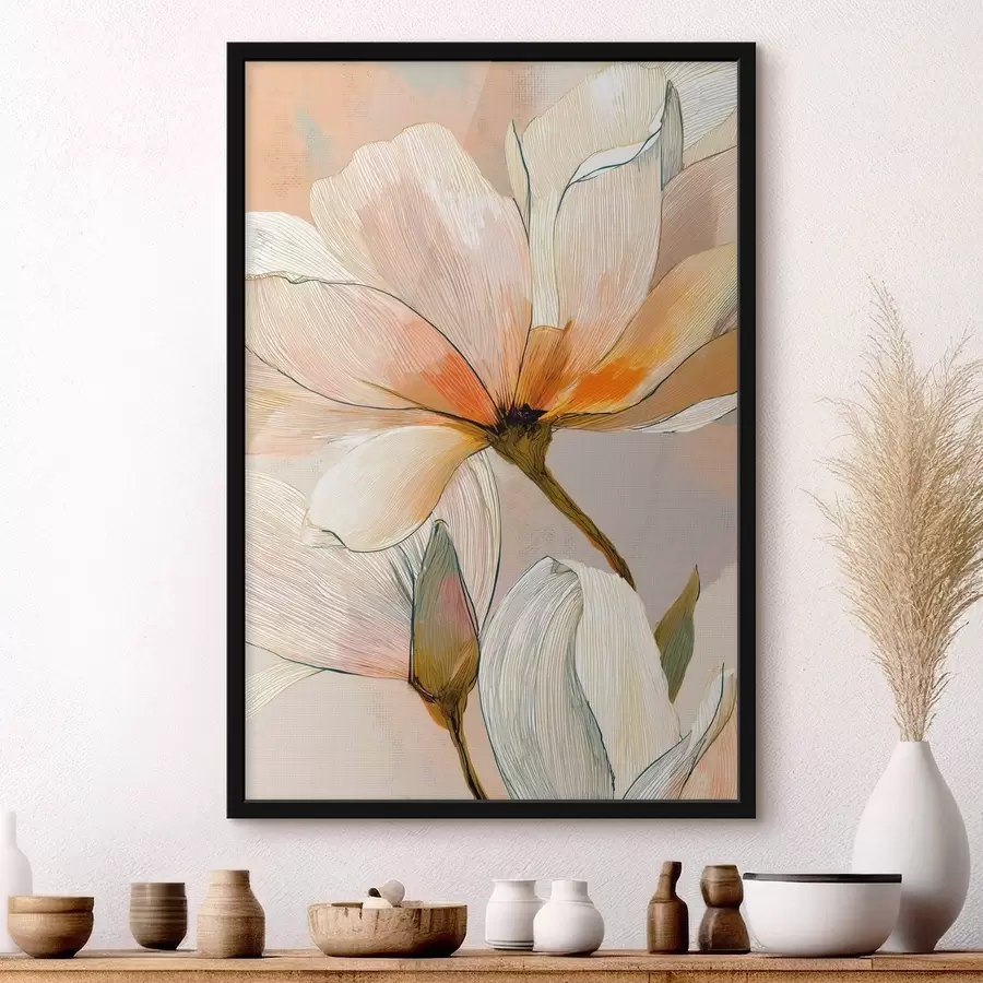 Fototapete Blumenarrangement in Pfirsich- und Blautönen f47969