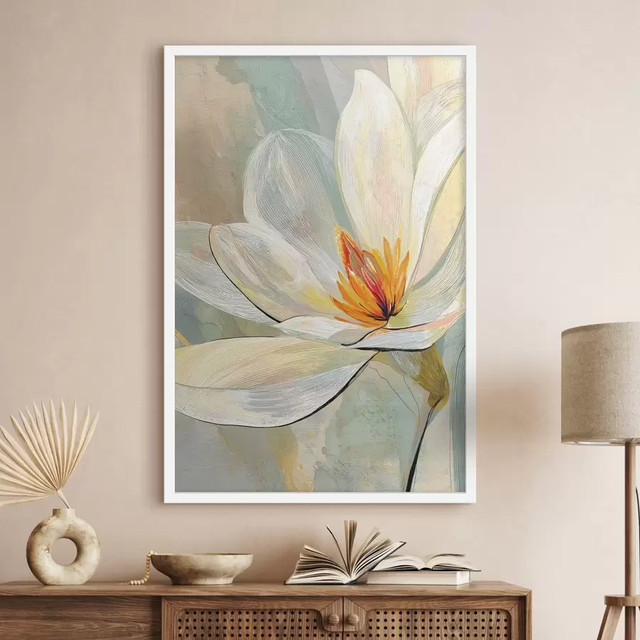 Fototapete Abstrakte Magnolien in Pastelltönen mit Schwerpunkt auf linearen Grafiken f47970