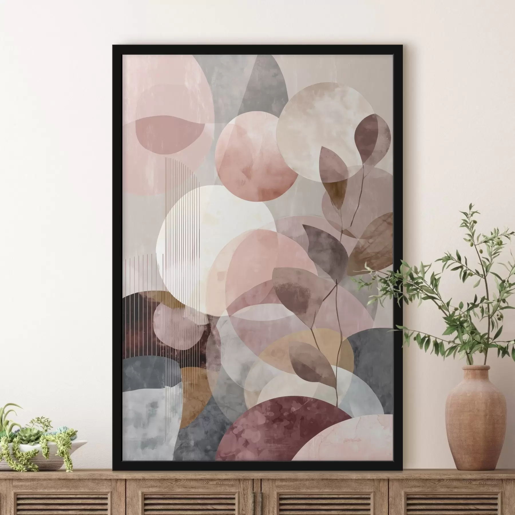 Fototapete Geometrische Formen und botanische Elemente in einem modernen, minimalistischen Stil f47975