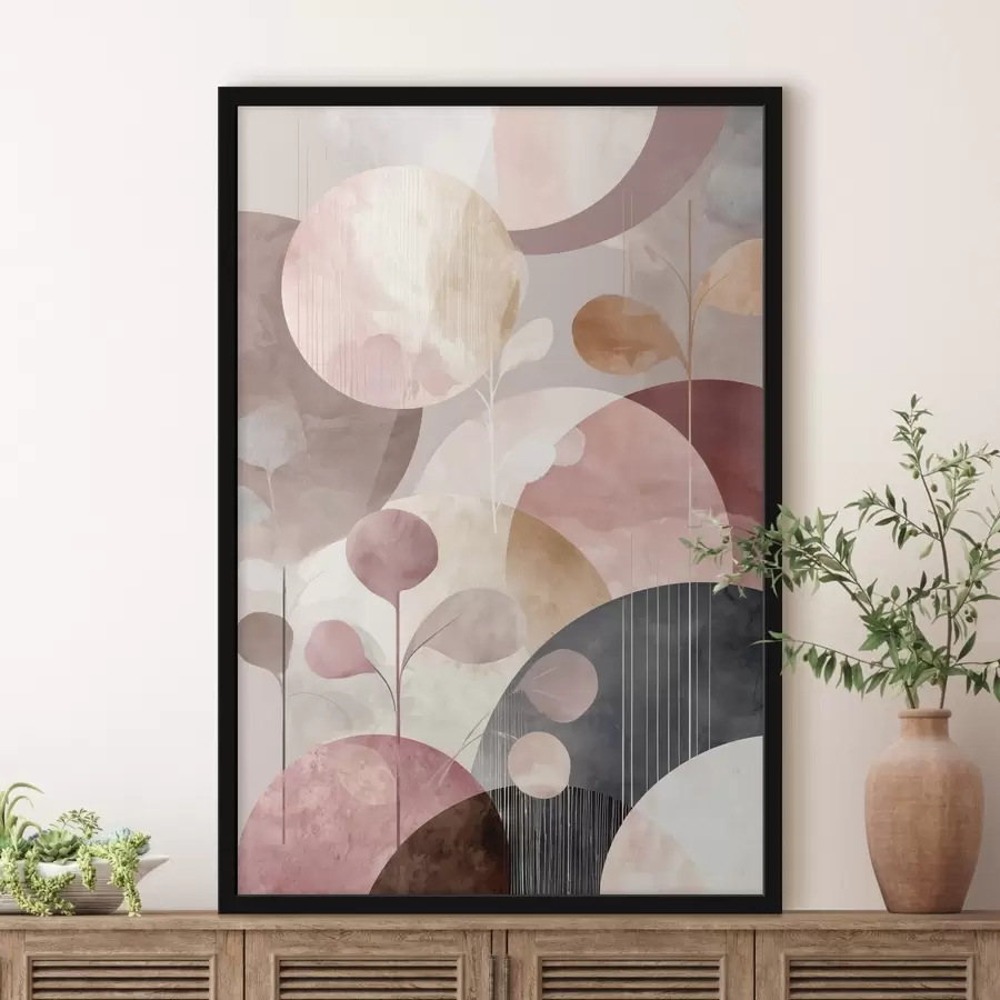 Fototapete Komposition aus durchscheinenden Kreisen und stilisierten Zweigen f47978