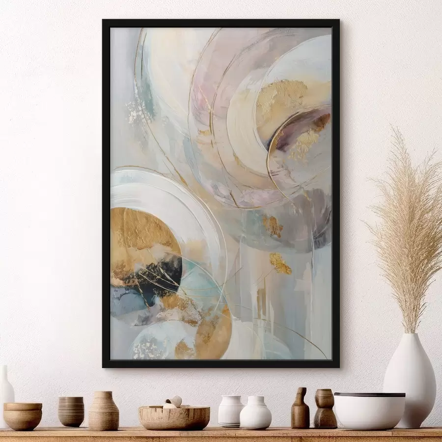 Fototapete Komposition mit geschichteten kreisförmigen Elementen und Pinselstrichen f47983