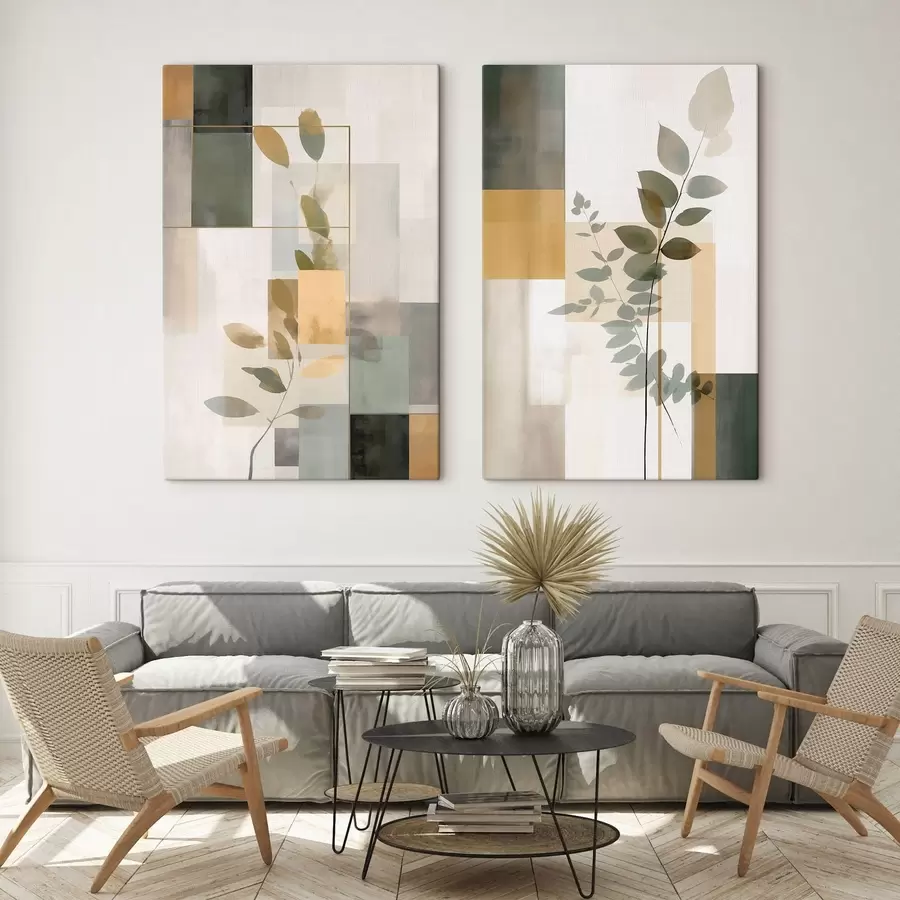Wandbilder Geometrische Abstraktion mit Zweigen und Blättern m30128