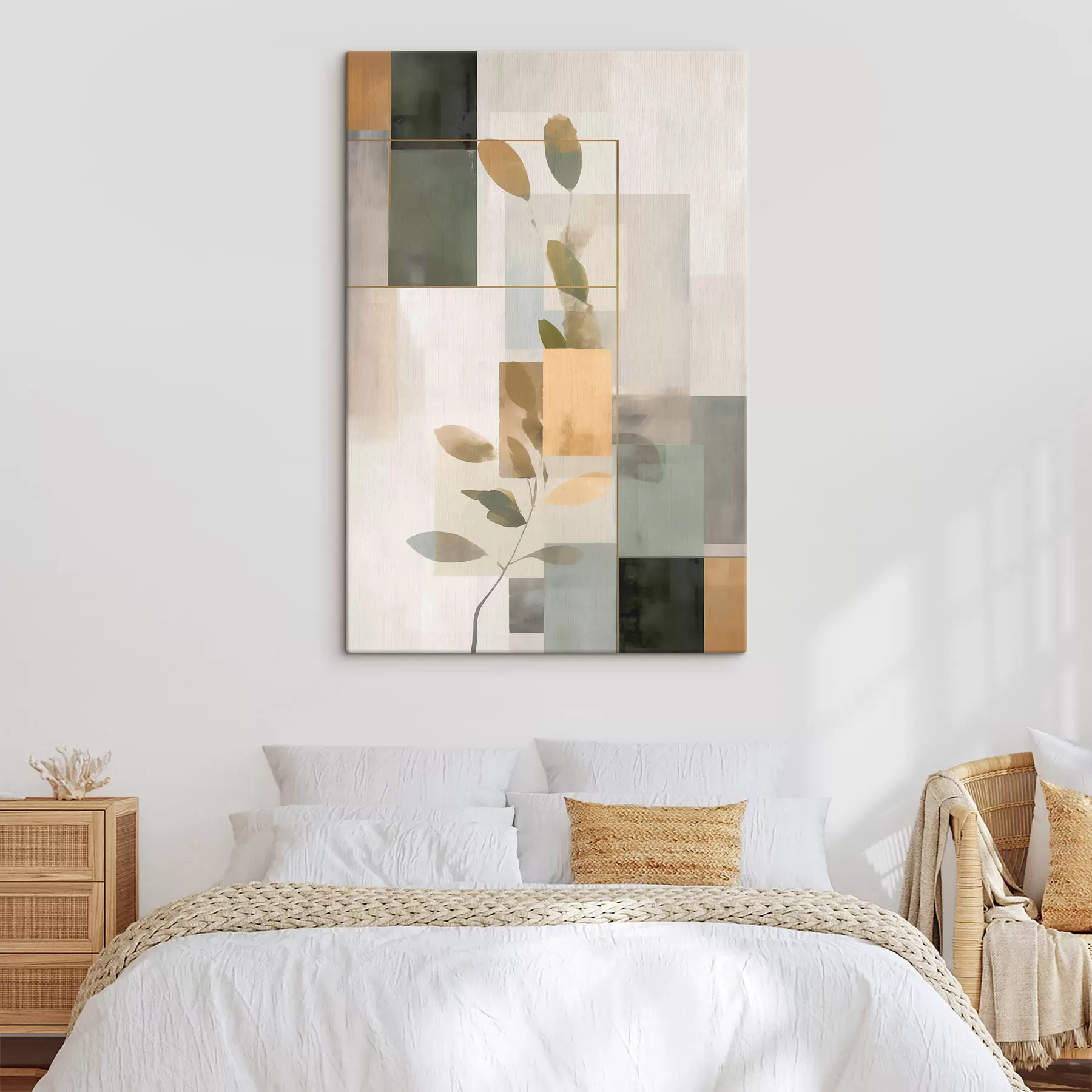Wandbilder Geometrische Abstraktion mit Zweigen und Blättern s48020