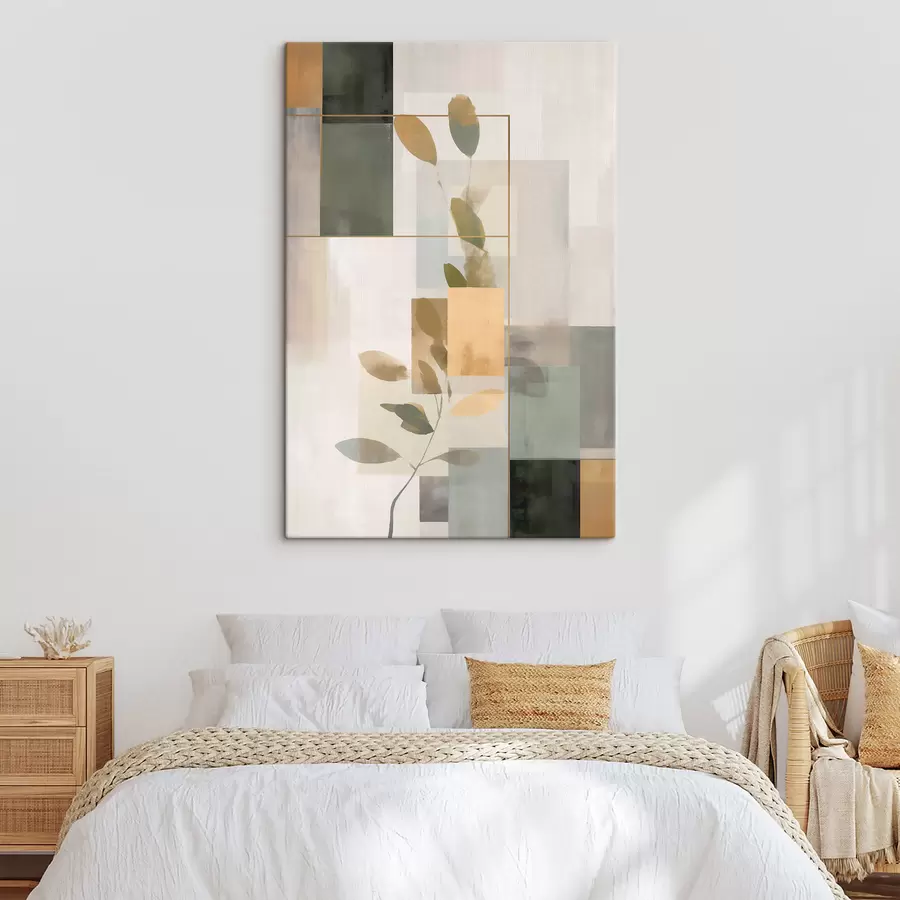 Wandbilder Geometrische Abstraktion mit Zweigen und Blättern s48020