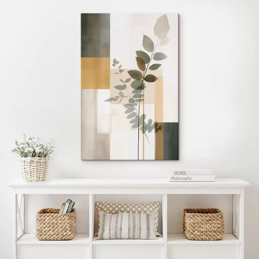 Wandbilder Geometrische Abstraktion mit Zweigen und Blättern s48171