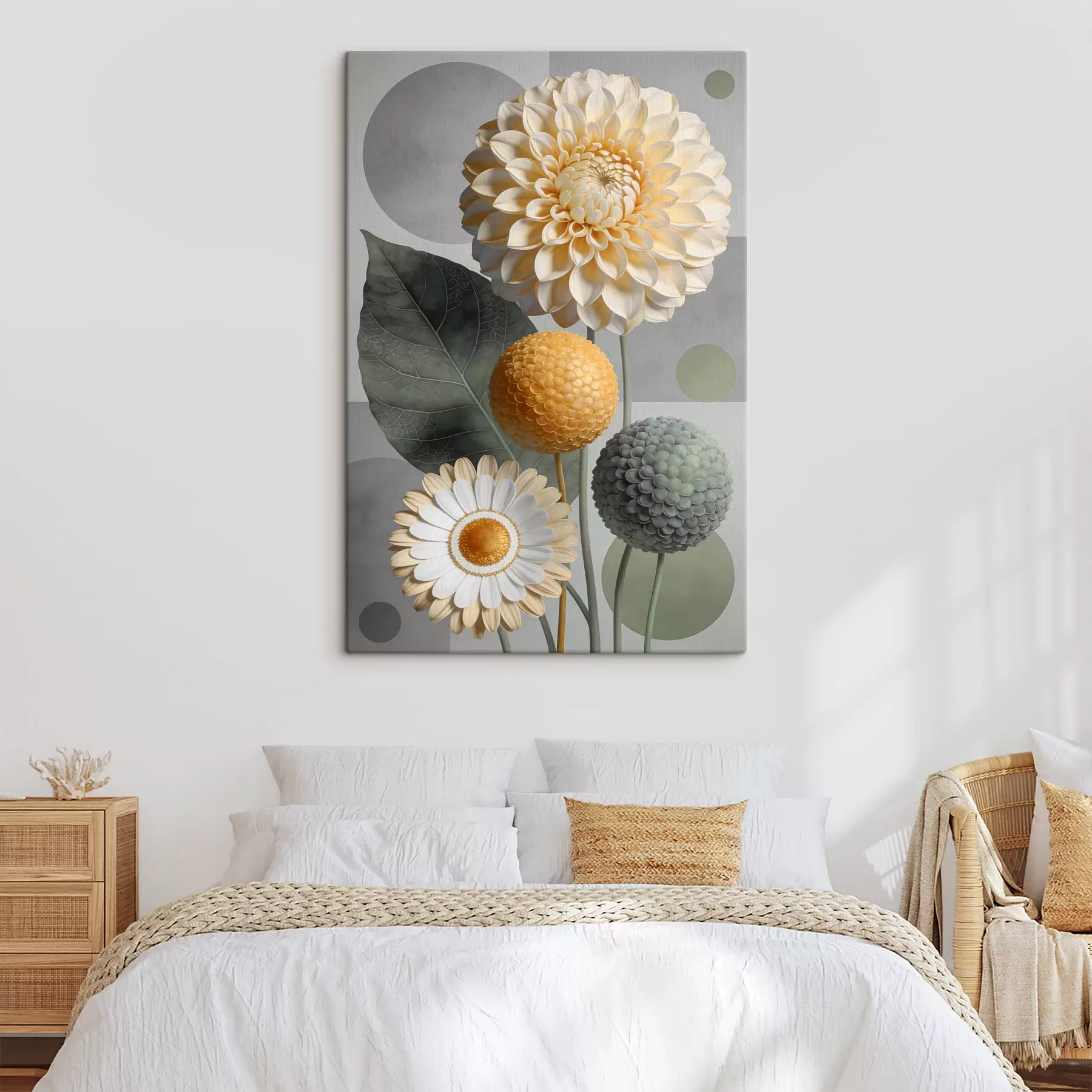 Wandbilder Große abstrakte Blumen mit geometrischen Elementen s48178