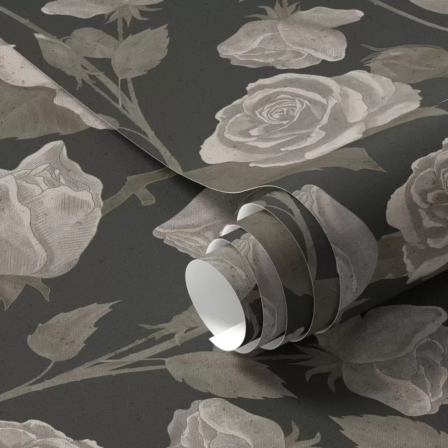 Fototapete Blumenmuster mit Rosen auf dunklem Hintergrund a01123