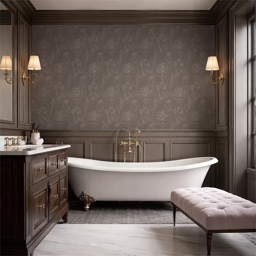 Fototapete Dunkles Rosenmuster auf braunem Hintergrund a01124v1