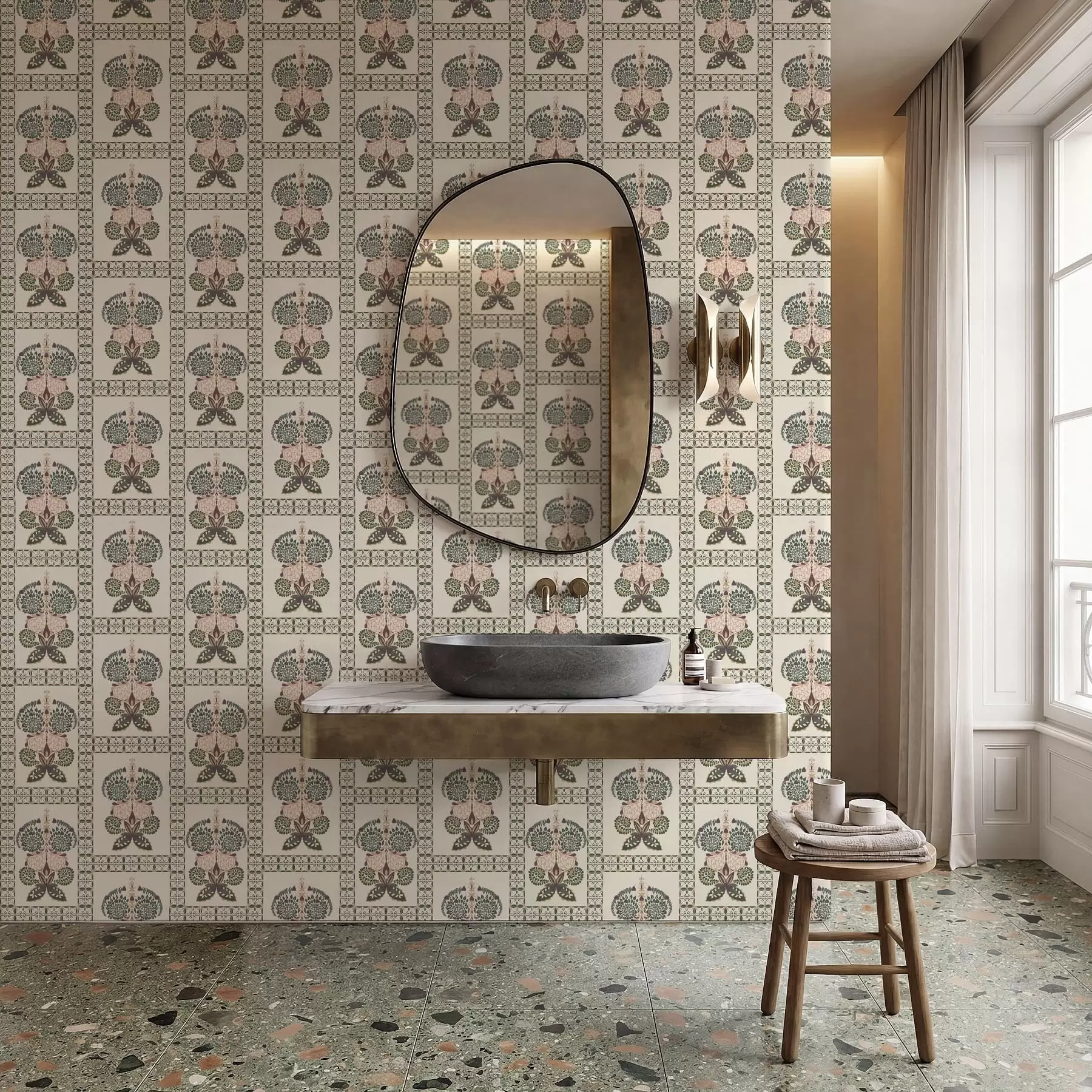 Fototapete Dekoratives Muster mit Schmetterlingen und Blumen a01125