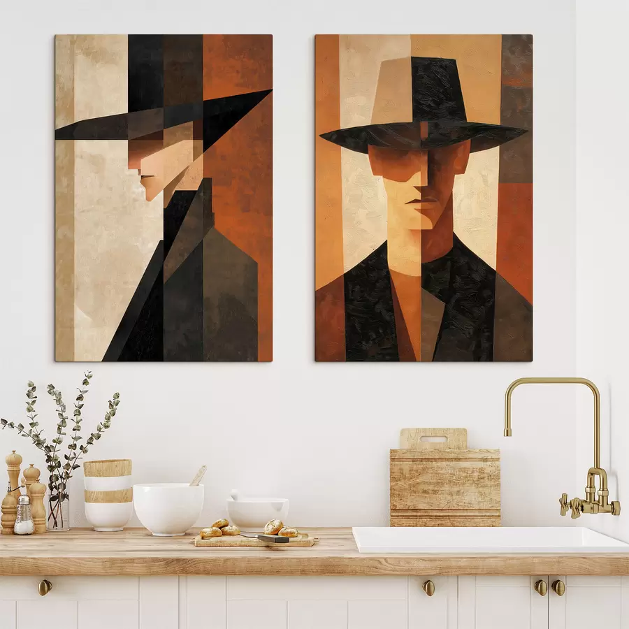 Wandbilder Geometrisches Porträt eines Mannes mit Hut m30157