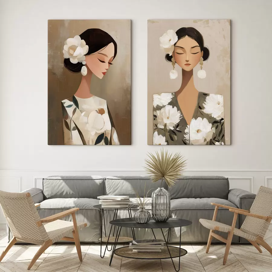 Wandbilder Frauenporträt mit einer weißen Blume im Haar m30164