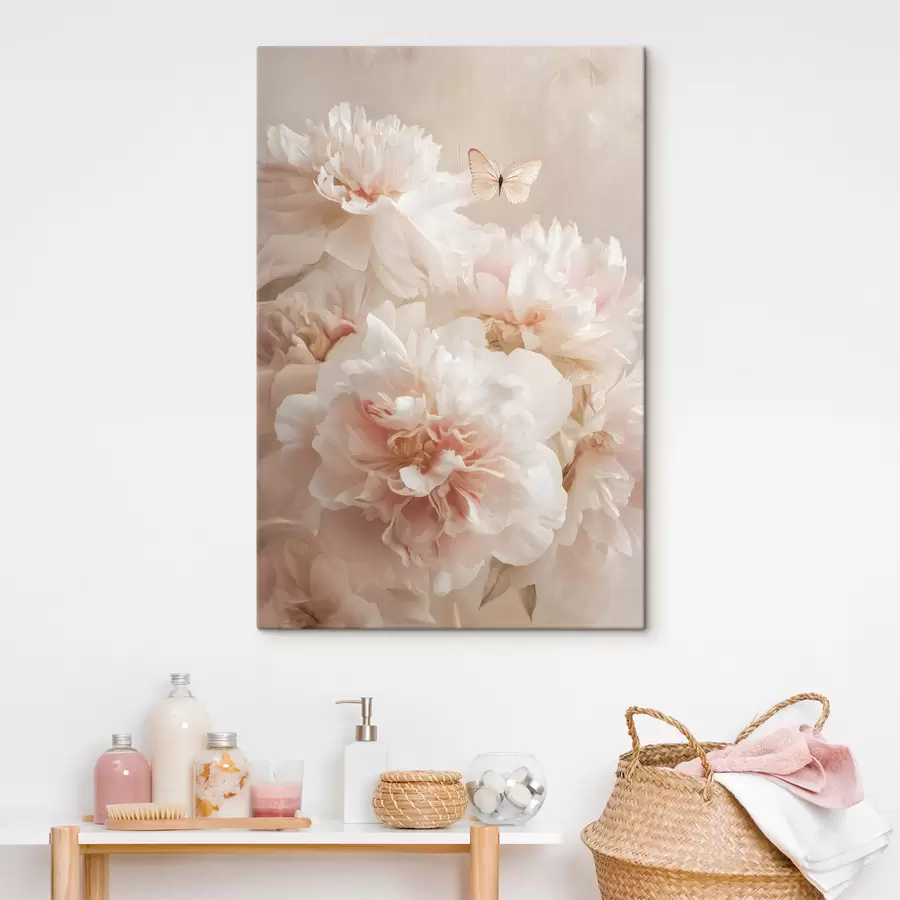 Wandbilder üppige rosa Pfingstrosen mit einem Schmetterling s47954