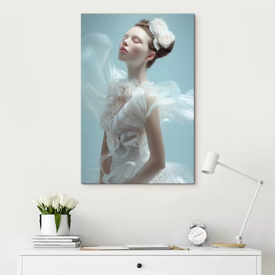 Wandbilder ein zartes Mädchen in einem weißen Kleid s48287