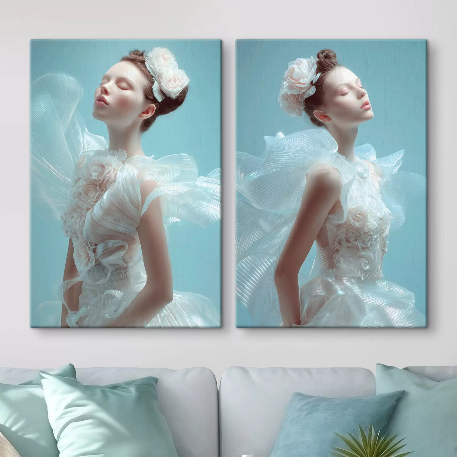 Wandbilder ein zartes Mädchen in einem weißen Kleid m30175