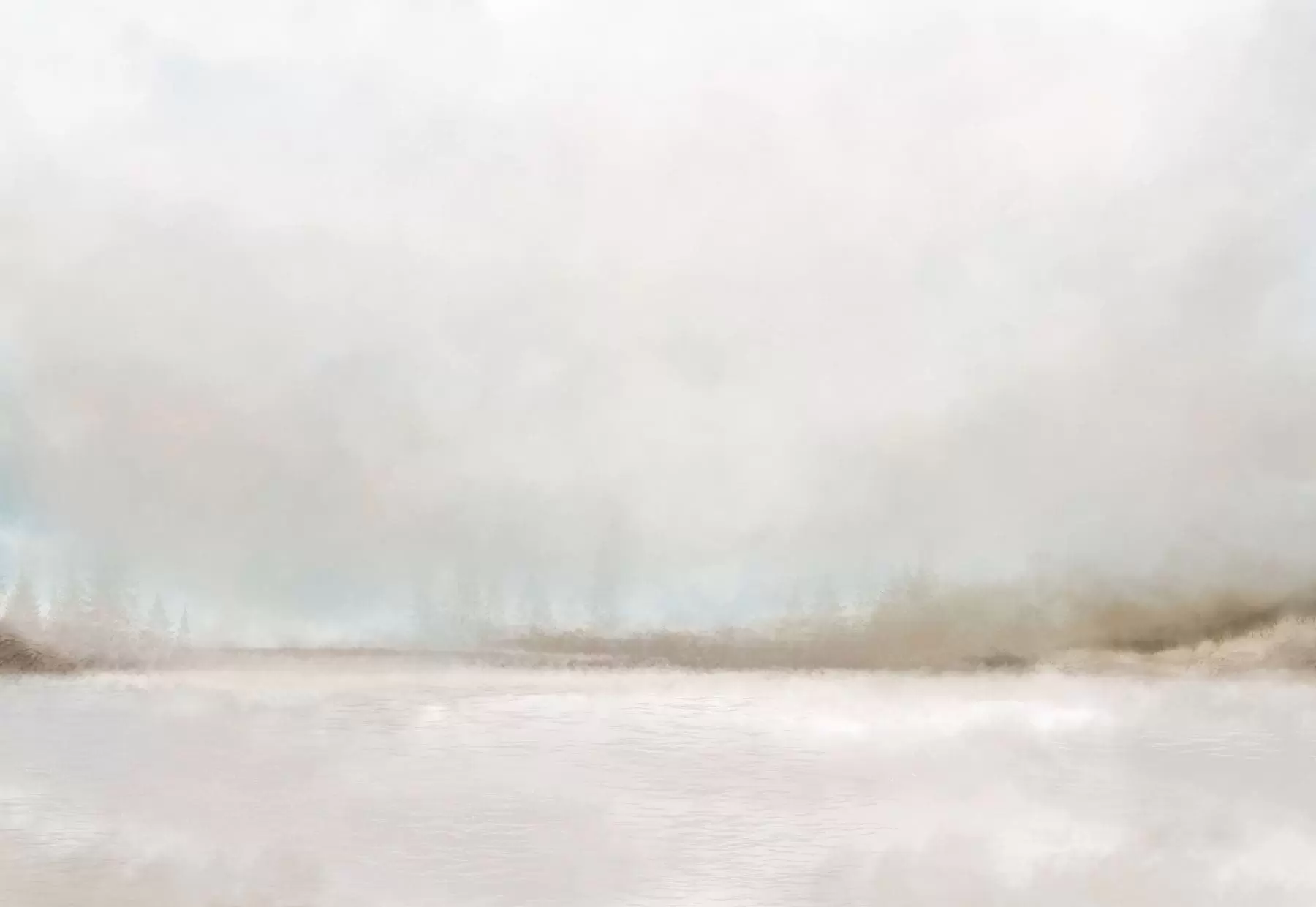 Fototapete Nebelverhangene Landschaft mit See und Wald w05319