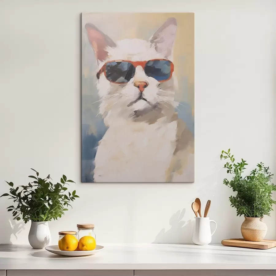 Wandbilder Katze mit Brille, Nachahmung eines Gemäldes s48273
