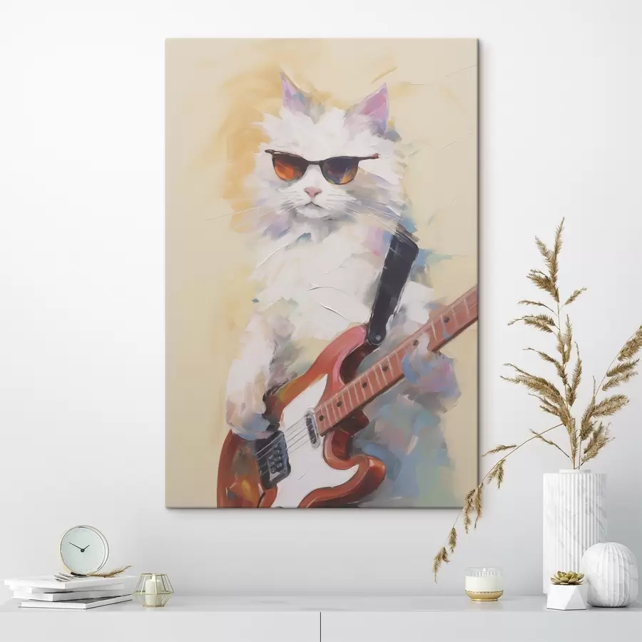 Wandbilder Katze mit Gitarre – Imitationsgemälde s48274