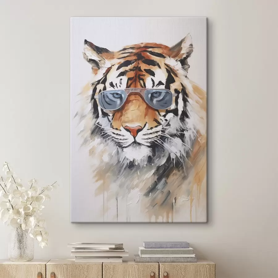 Wandbilder Tiger mit Brille, Imitationsgemälde s48319