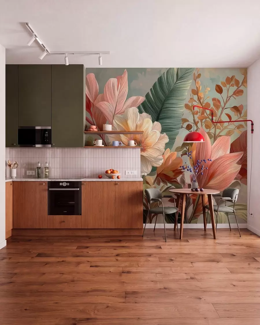 Fototapete Blumen mit Blättern w05378