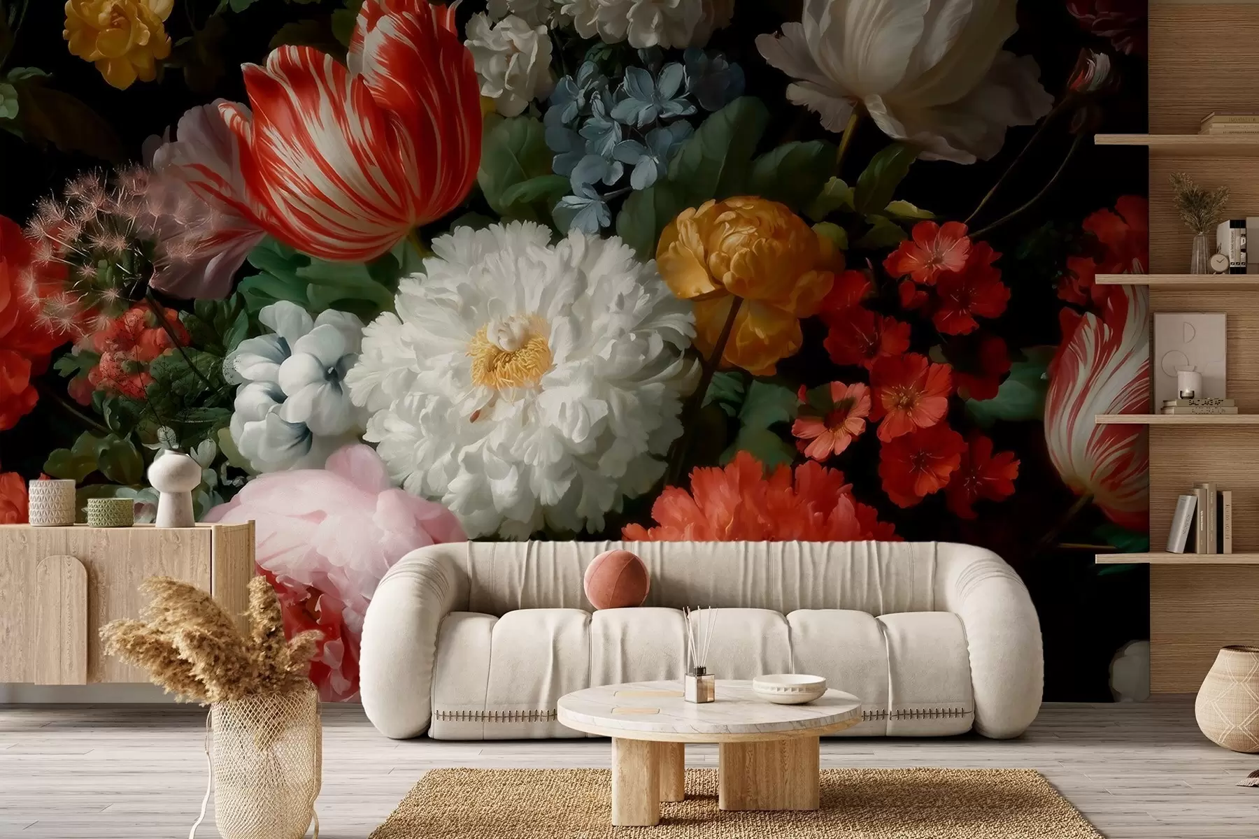 Fototapete Ein luxuriöses Blumenarrangement, das an einen Frühlingsgarten erinnert w09676