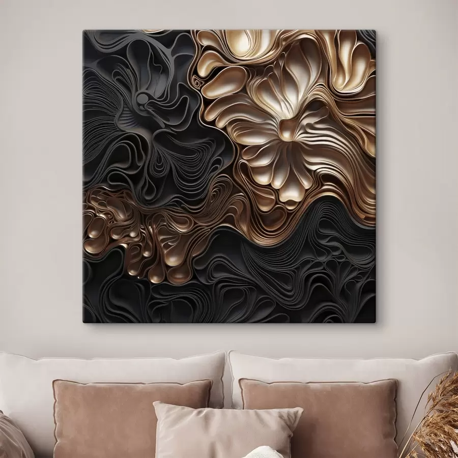 Wandbilder Abstrakte, fließende, organische dunkle Formen, die ein strukturiertes Werk der modernen Kunst bilden s48383