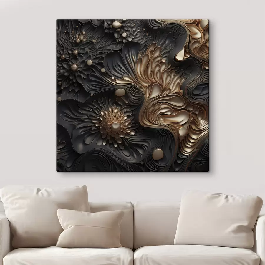 Wandbilder Abstrakte, fließende, organische dunkle Formen, die ein strukturiertes Werk der modernen Kunst bilden s48384