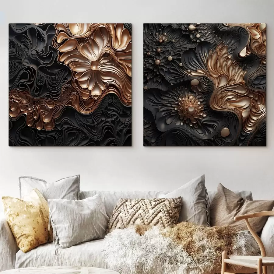Wandbilder Abstrakte, fließende, organische dunkle Formen, die ein strukturiertes Werk der modernen Kunst bilden m30196